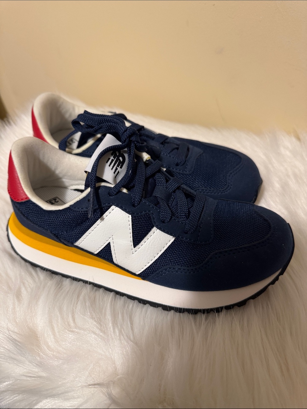 New Balance Kids Navy, White & Yellow Athletic Sneakers